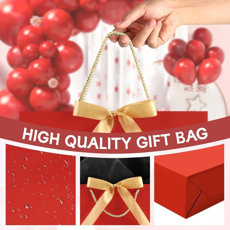 JMANNI 1PCS Large Gift Bag with Ribbon and 1 Greeting Card 2 Tissue Papers, Portable Paper Gift Bag with Handles, Birthday Present Bags for Wedding Party,Mothers Day12.6" x 9.8" x 3.9"(LightRed) - Image 5